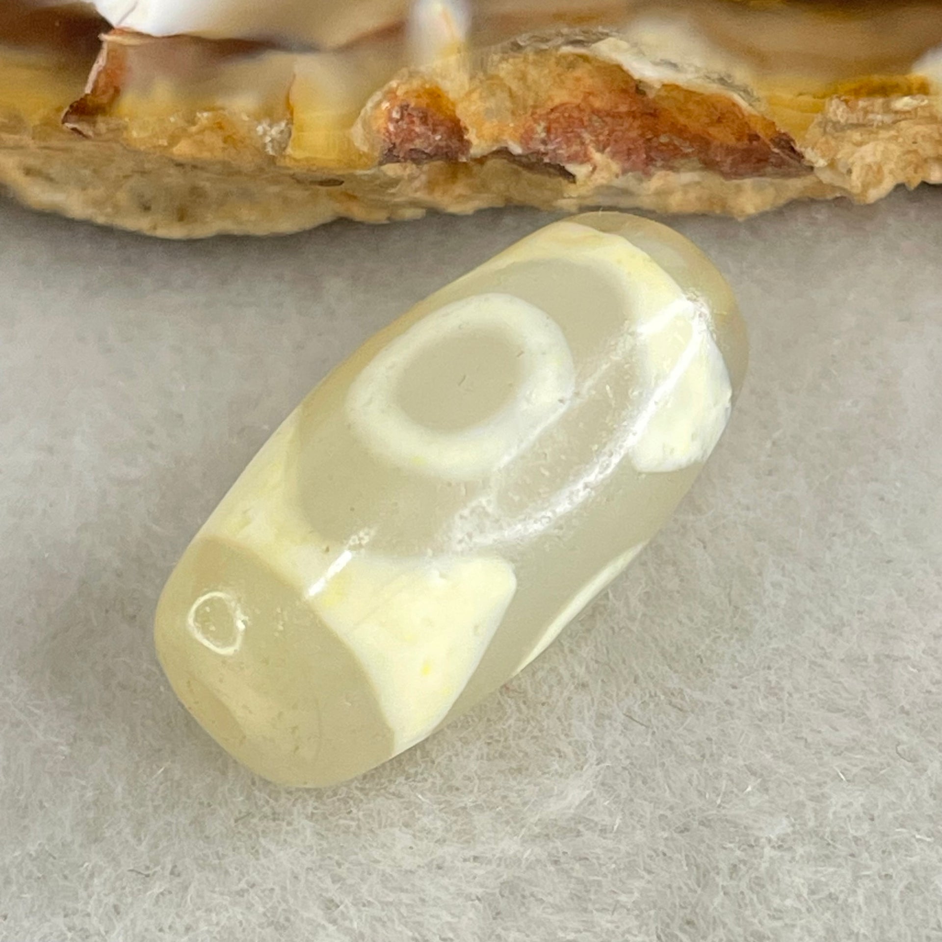 Natural Powerful Tibetan Old Oily Agate 3 Eyes Dzi Bead Heavenly Master (Tian Zhu) 三眼天诛 3.06g 20.1 by 10.3mm - Huangs Jadeite and Jewelry Pte Ltd