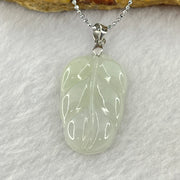 Type A Semi Icy Light Green Jadeite Leaf 30.1 by 17.5 by 3.7mm Pendant with S925 Sliver Necklace 3.80g - Huangs Jadeite and Jewelry Pte Ltd
