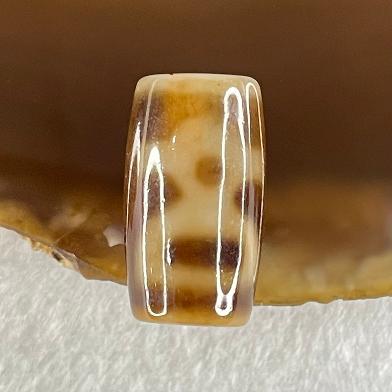 Natural Powerful Tibetan Old Oily Agate Double Cai Shen Dzi Bead Heavenly Master (Tian Zhu) 双财神长天珠 4.84g 20.4 by 11.6mm - Huangs Jadeite and Jewelry Pte Ltd