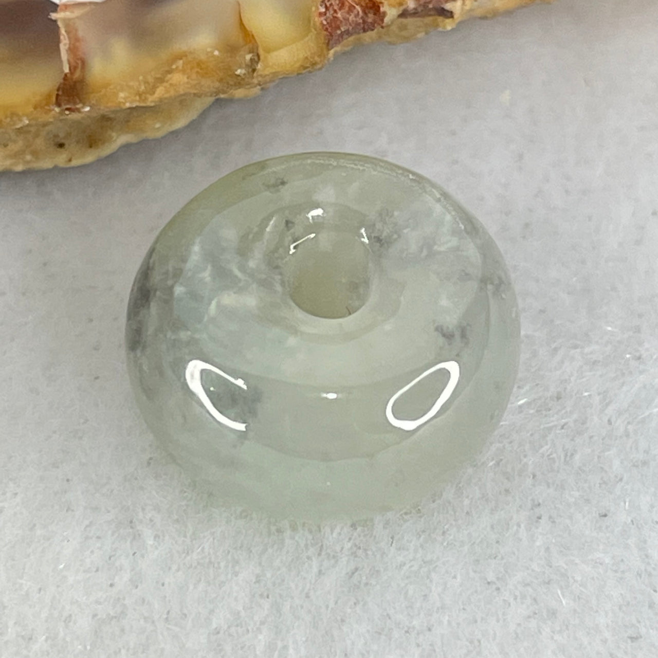 Type A Semi Icy Light Green With Wuji Grey Piao Hua Jadeite Ping An Kou Charm/Pendant 2.41g 13.0 by 7.0mm - Huangs Jadeite and Jewelry Pte Ltd