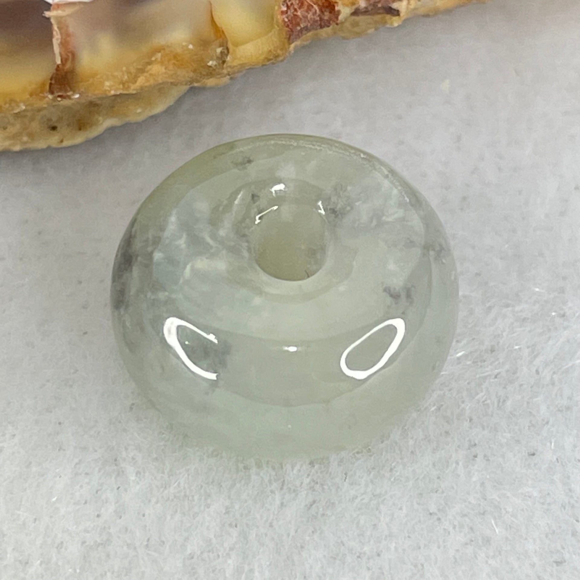 Type A Semi Icy Light Green With Wuji Grey Piao Hua Jadeite Ping An Kou Charm/Pendant 2.41g 13.0 by 7.0mm - Huangs Jadeite and Jewelry Pte Ltd