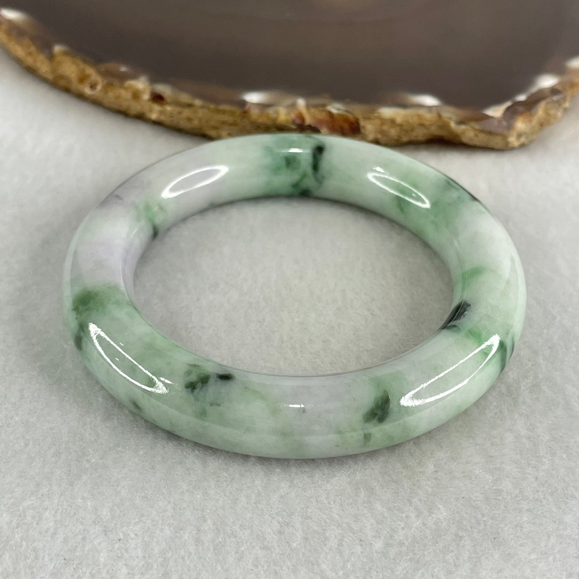 Type A Light Green Lavender with Dark Green Piao Hua Jadeite Bangle 65.95g Internal Diameter 51.2mm 11.4 by 11.2mm (Slight Internal Lines, Burnt) - Huangs Jadeite and Jewelry Pte Ltd