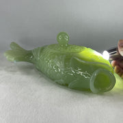 Natural Jelly Green Serpentine Carp Fish Pot Display 2,074.0g 310.0 by 183.0 by 98.0mm - Huangs Jadeite and Jewelry Pte Ltd