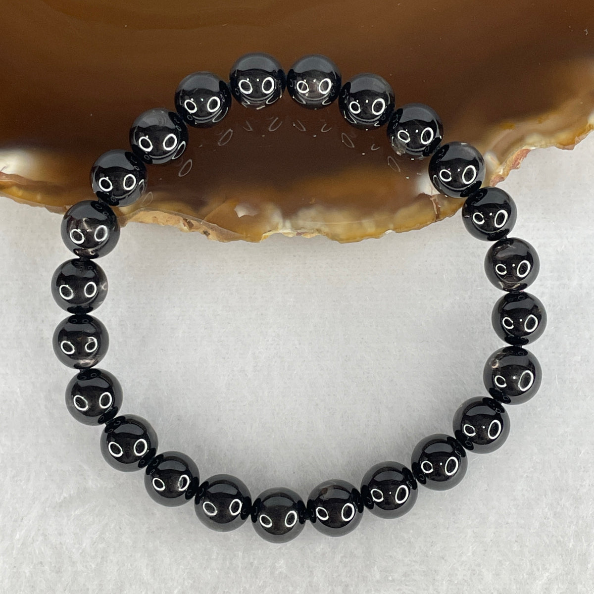 Certified Good Grade Natural Black Hypersthene Enstatite Beads Bracelet | 15.5cm Strand of 24 Matched 7.8mm Beads (19.04g | Metallic Silver Schiller Sheen | "Velvet Labradorite" Shielding & Laser Focus)
