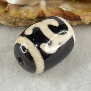 Natural Powerful Tibetan Old Oily Black White Agate Green Tara Dzi Bead Heavenly Master (Tian Zhu) 绿度母天珠 4.82g 17.5 by 13.2mm - Huangs Jadeite and Jewelry Pte Ltd