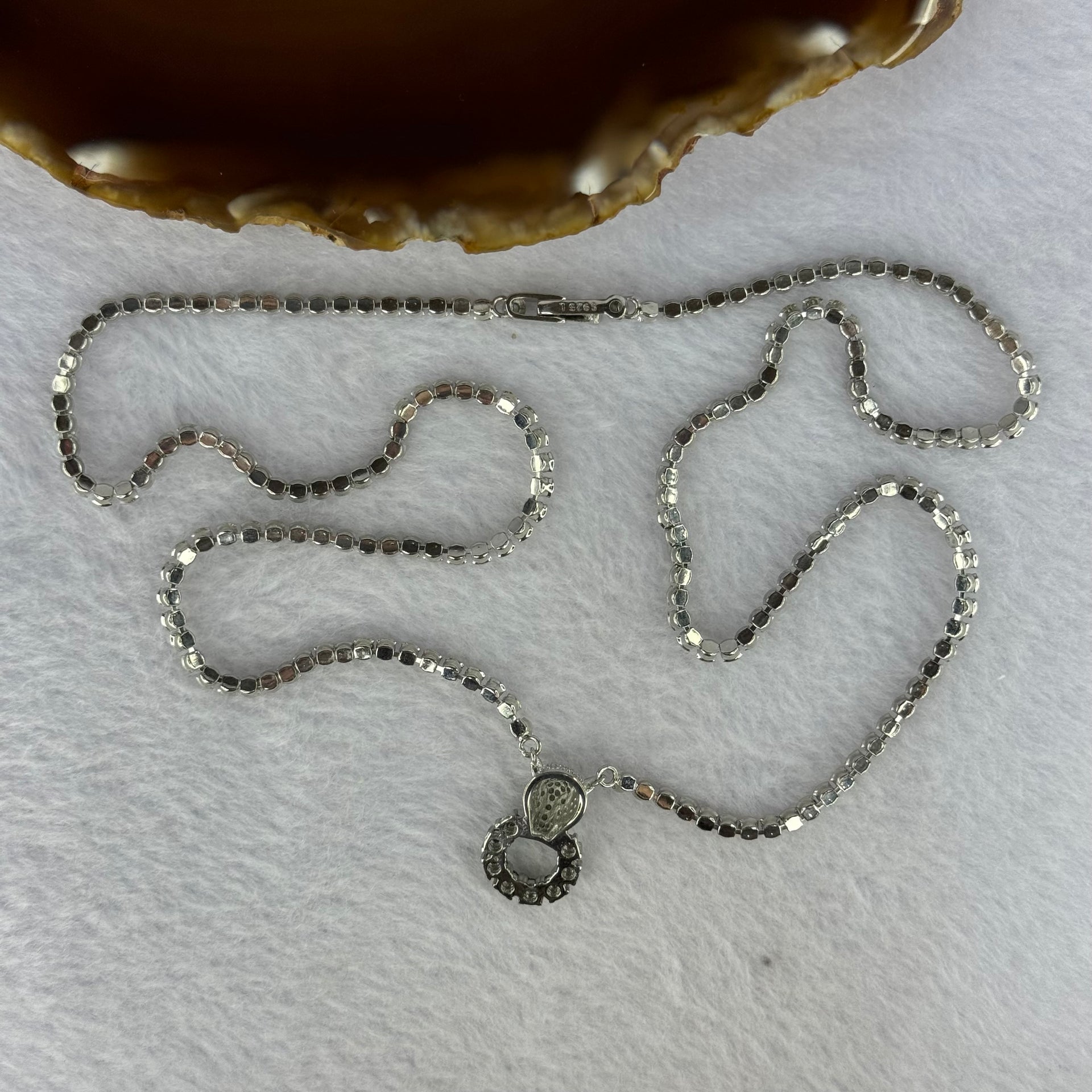 Type A Icy Green Omphasite Jadeite Panther Charm with Crystals in S925 Sliver Necklace 13.29g 2.3 by 1.5mm 8pcs - Huangs Jadeite and Jewelry Pte Ltd