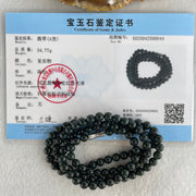 Rare High End Type A Fully Translucent Black Omphacite Jadeite Beads Necklace 34.77g 60cm 5.7mm 108 Beads - Huangs Jadeite and Jewelry Pte Ltd