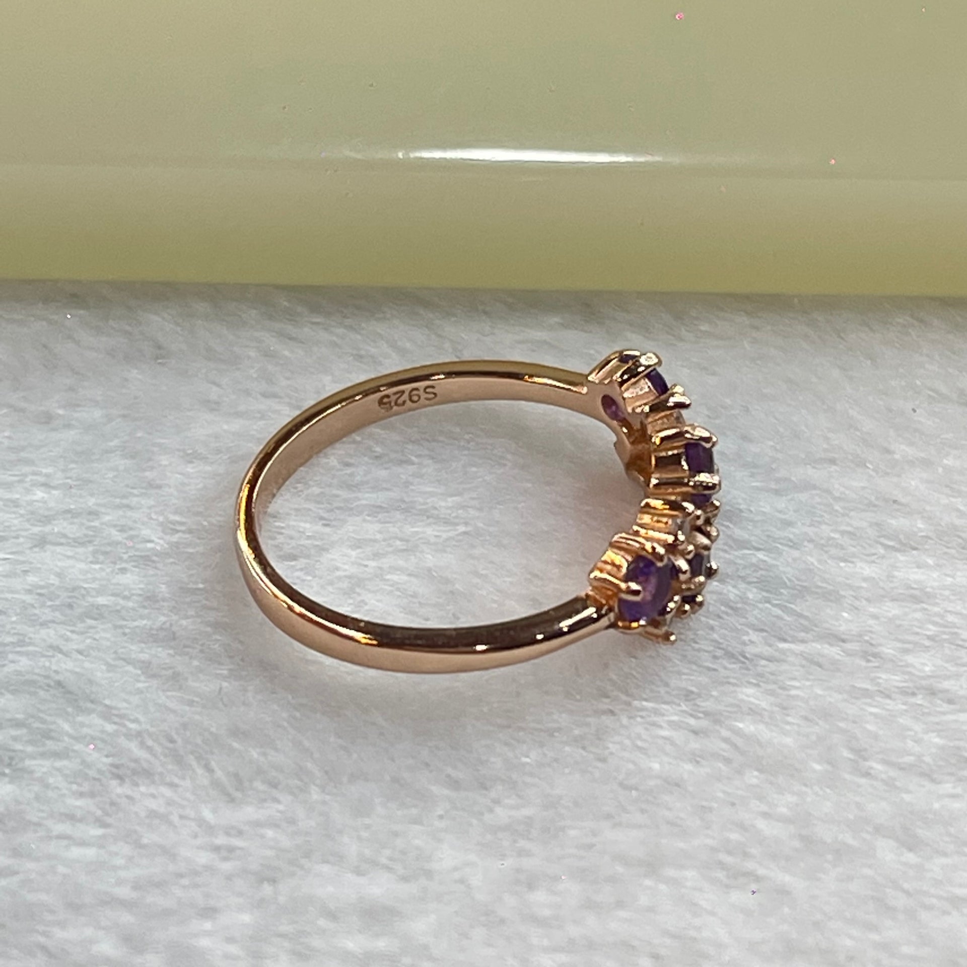 Natural Deep Purple Amethyst with Crystals in S925 Sliver Rose Gold Colour Ring 1.62g US6 HK13 3.0 by 2.0mm  9pcs - Huangs Jadeite and Jewelry Pte Ltd
