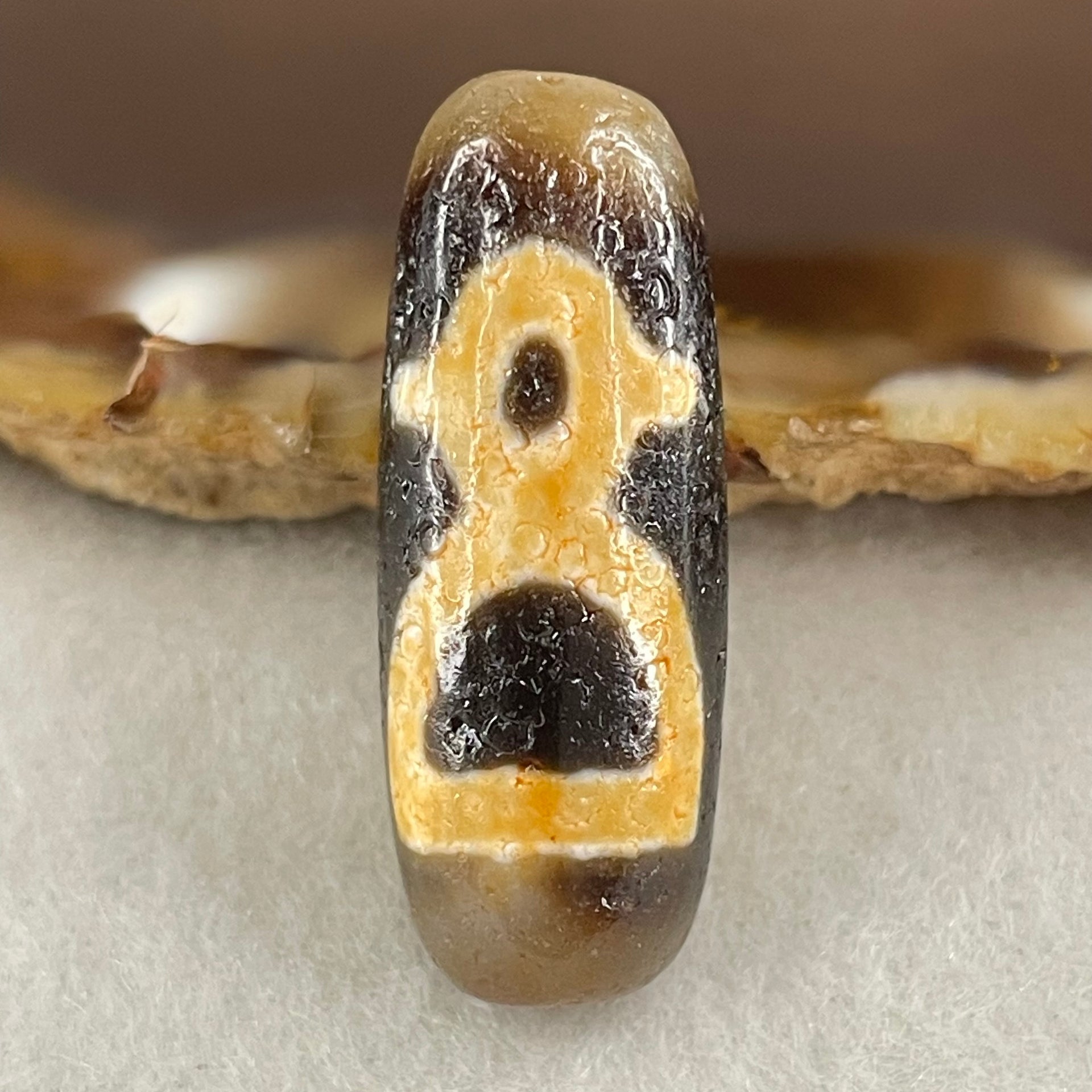 Natural Powerful Tibetan Old Oily Agate Double Cai Shen Dzi Bead Heavenly Master (Tian Zhu) 双财神长天珠 5.80g 29.3 by 11.2mm - Huangs Jadeite and Jewelry Pte Ltd