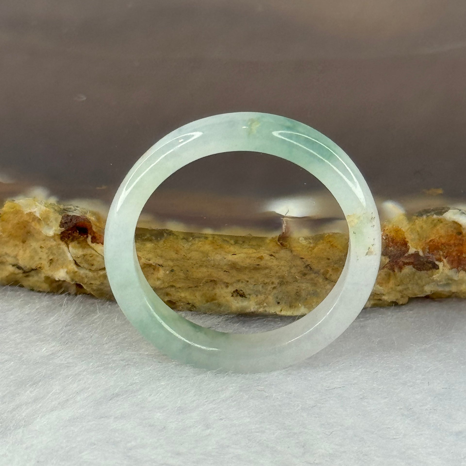 Type A Semi Icy Light Green with Blueish Green Patches Jadeite Ring 1.89g 4.1 by 2.9mm US8 HK 17.5 (External Roughs) - Huangs Jadeite and Jewelry Pte Ltd