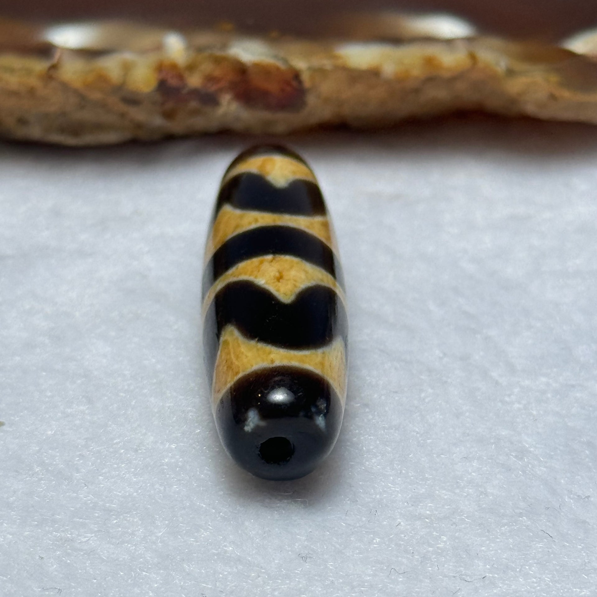 Natural Powerful Tibetan Old Oily Agate Double Tiger Tooth Daluo Dzi Bead Heavenly Master (Tian Zhu) 虎呀天诛 7.63g 37.6 by 11.5mm - Huangs Jadeite and Jewelry Pte Ltd