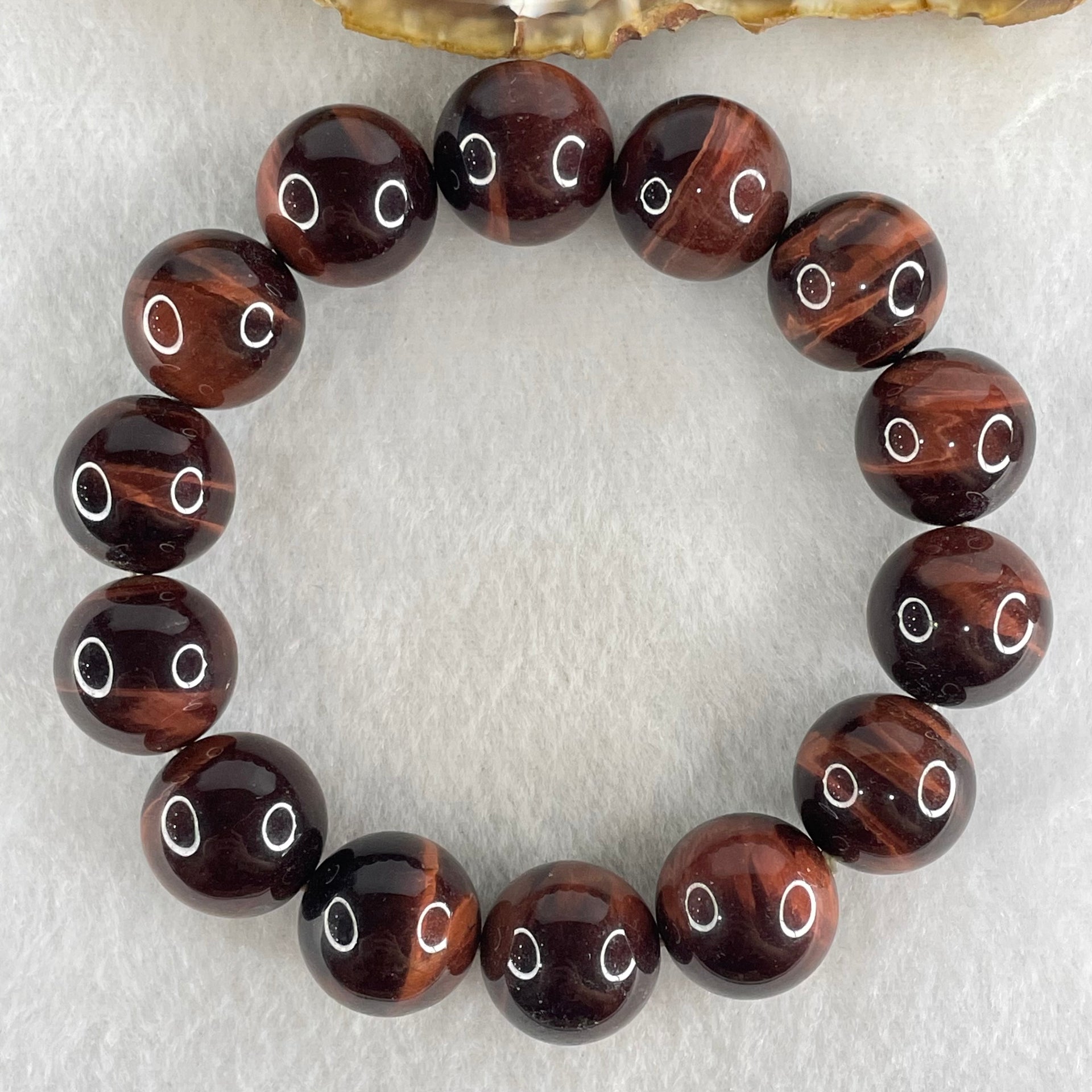 Natural Red Tiger's Eye Quartz Beads Bracelet 78.81g 17cm 16.0mm 14 Beads - Huangs Jadeite and Jewelry Pte Ltd