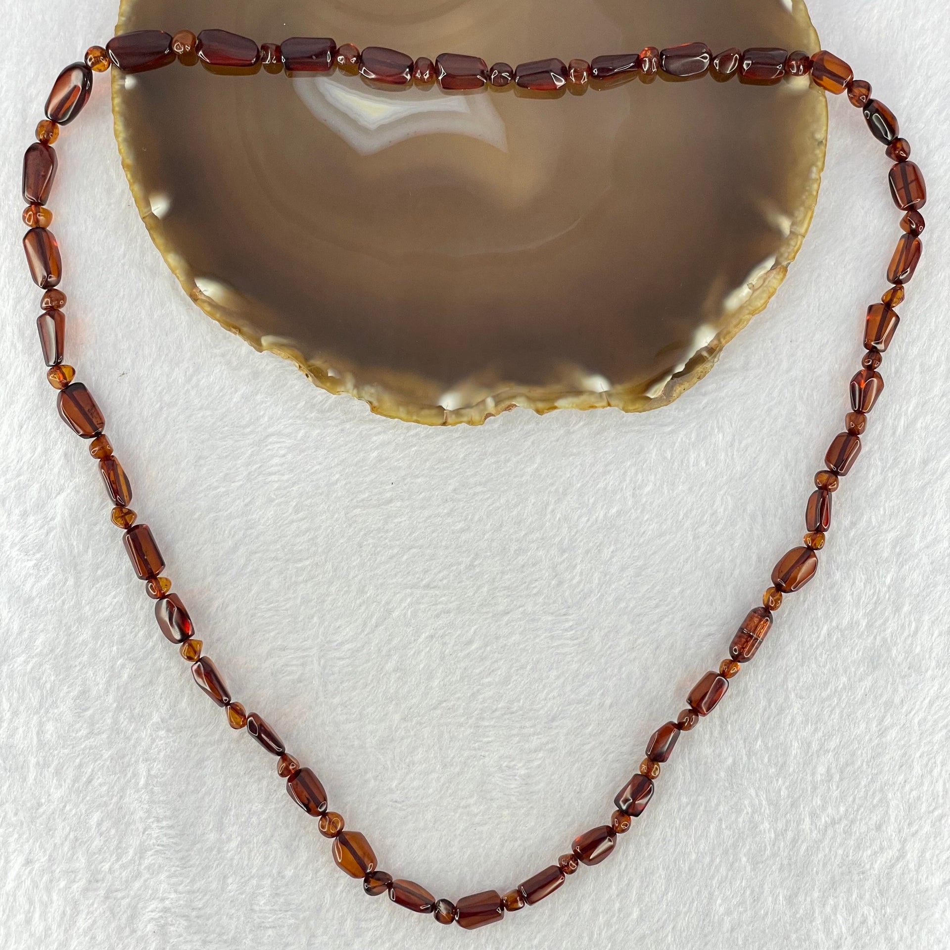 Natural Tea Color Blood Amber Irregular Beads Necklace 天然茶色血珀项链 14.99g 10.3 by 6.5 by 5.2mm 37pcs - Huangs Jadeite and Jewelry Pte Ltd