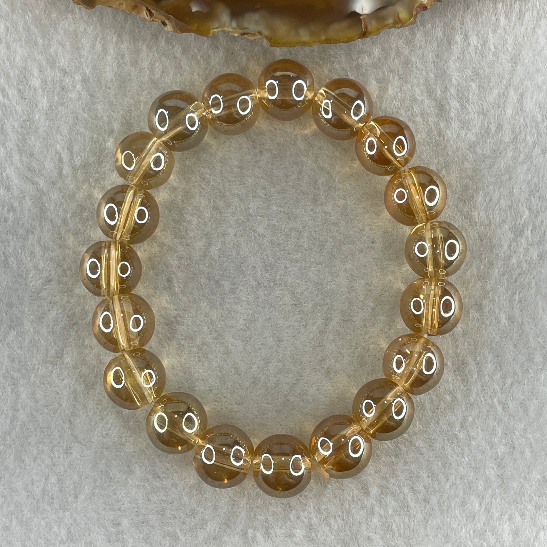 Man Made Clear Yellow Beads Bracelet 23.88g 13.5cm 10.2mm 19Beads - Huangs Jadeite and Jewelry Pte Ltd