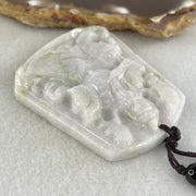 Type A Faint Lavender Green Jadeite Guan Gong Pendant 44.09g 54.8 by 43.4 by 9.8mm (Slight Rough on Bottom) - Huangs Jadeite and Jewelry Pte Ltd