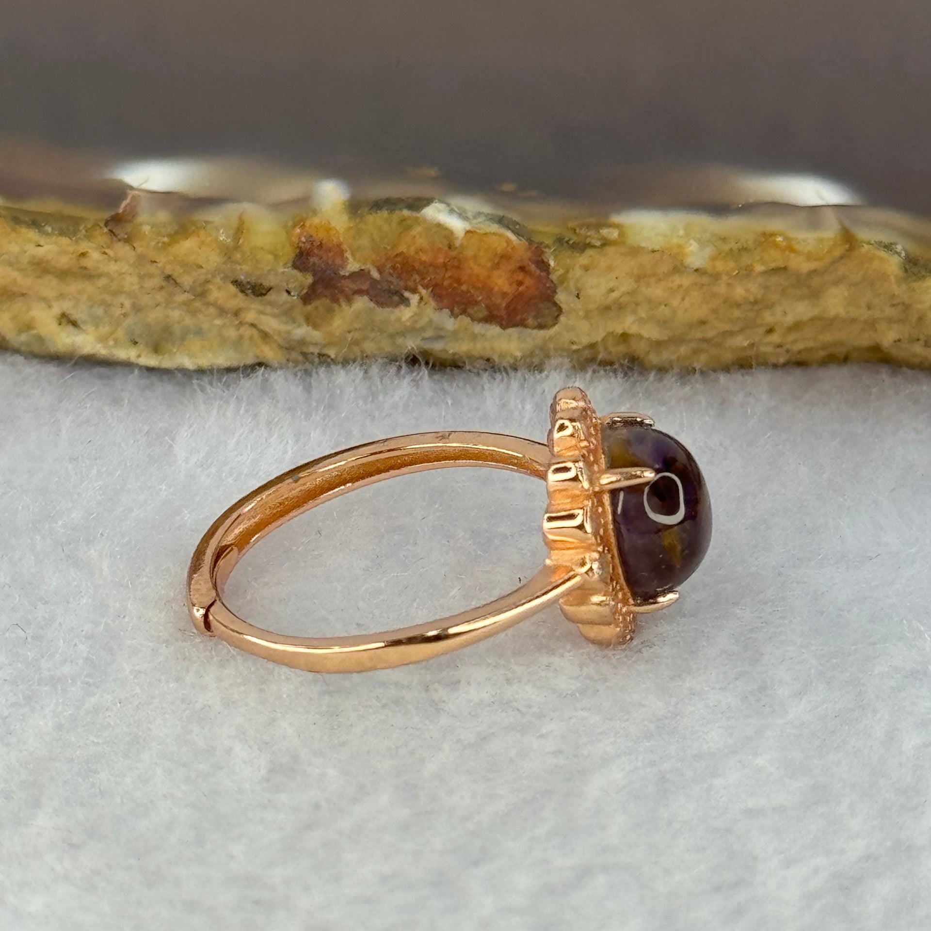 Good Grade Natural Auralite 23 in S925 Silver Rose Gold Color Ring (Adjustable Ring) 2.02g 8.2 by 4.5mm - Huangs Jadeite and Jewelry Pte Ltd