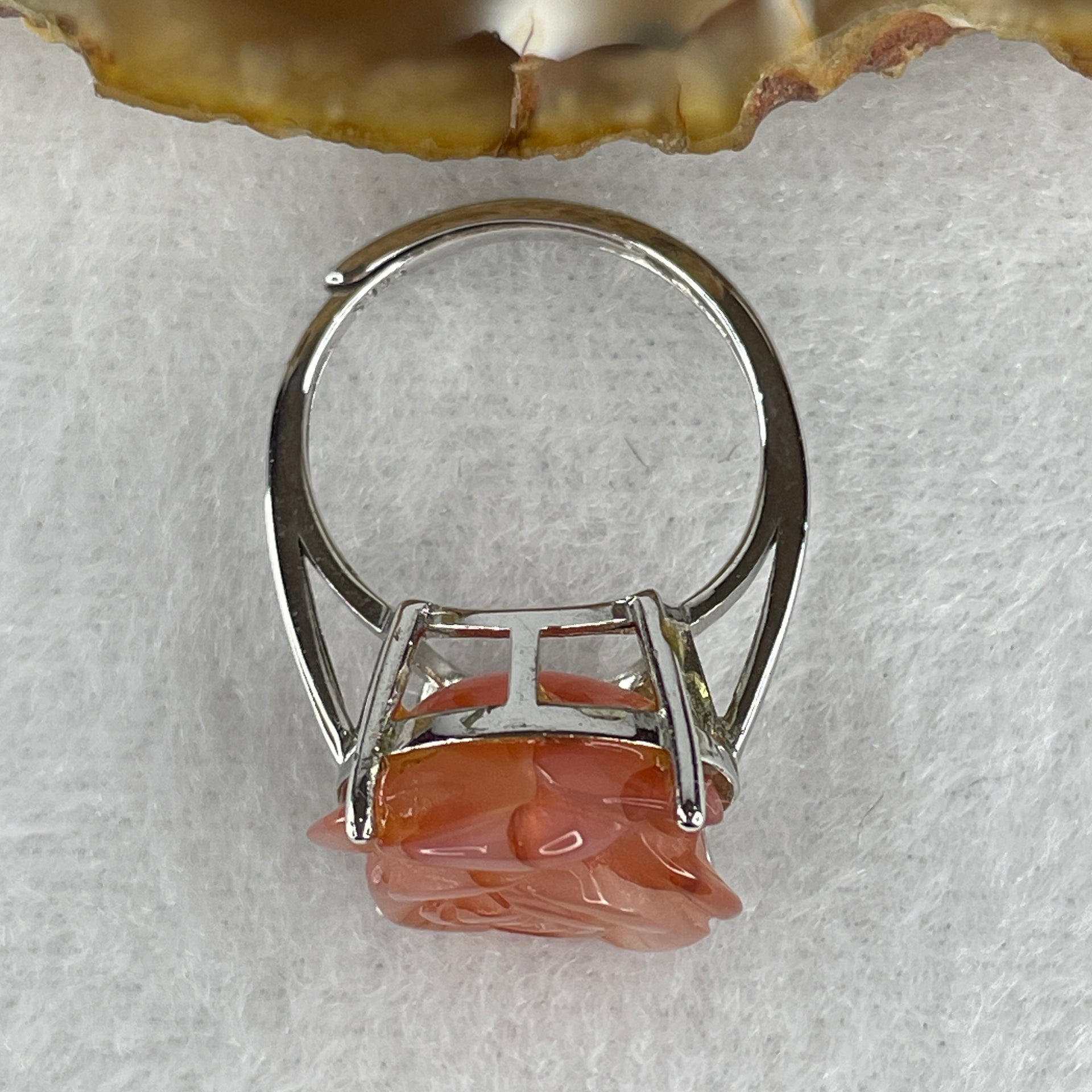 Natural Pink Agate Flower Ring in S925 Sliver 4.98g 16.7 by 15.4 by 8.5mm (Adjustable Size) - Huangs Jadeite and Jewelry Pte Ltd