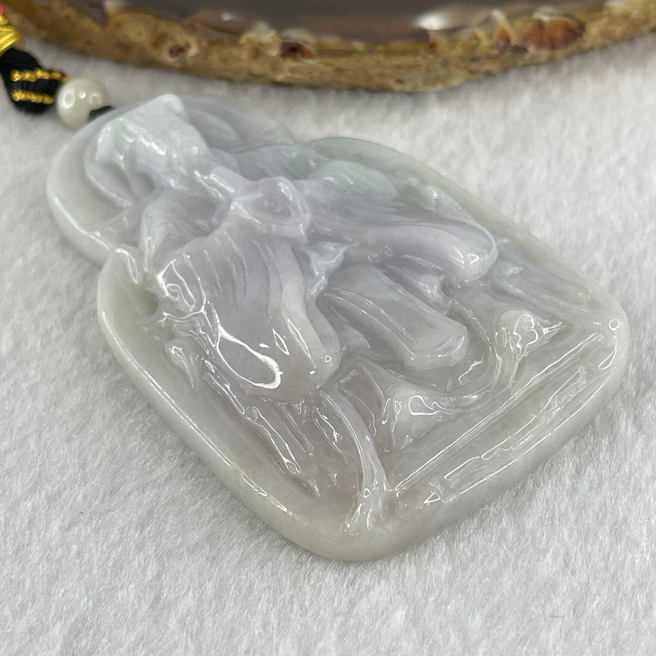Natural Type A Light Lavender Faint Green Jadeite God Pendant 76.30g 73.9 by 48.5mm