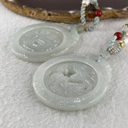Grand Master Natural Colorless to Fain Green Jadeite Dragon and Phoenix Pendant 60.88g 54.8 by 47.9 by 6.0mm - Huangs Jadeite and Jewelry Pte Ltd