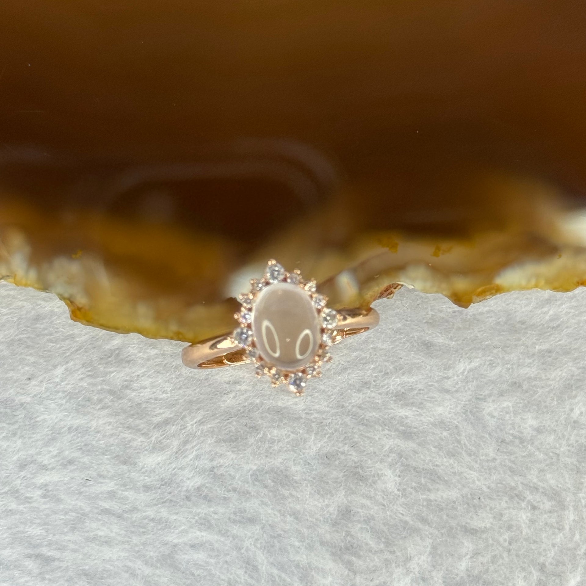 Natural Rose Quartz in 925 Sliver Rose Gold Colour Ring (Adjustable Size) 1.95g 8.2 by 5.9 by 5.0mm - Huangs Jadeite and Jewelry Pte Ltd