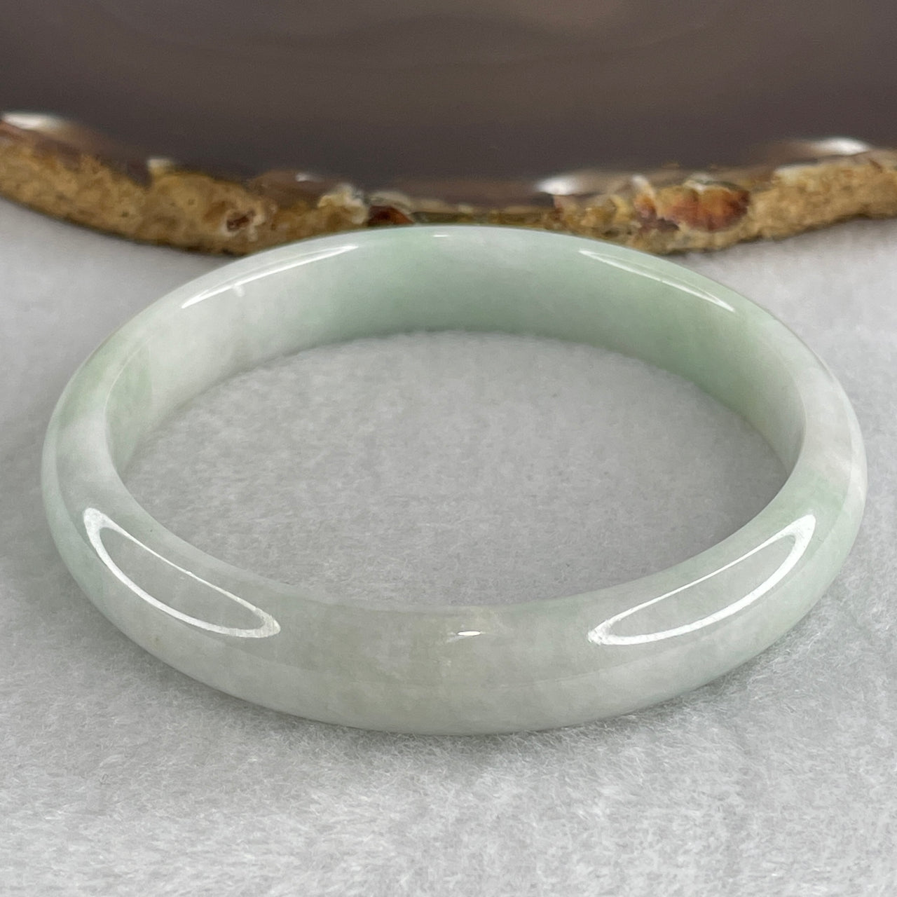 59.7mm Genuine Type A Jadeite Bangle - Large Size Faint Green Lavender Natural Jadeite Jewelry - 39.13g Wide Untreated Jade Bracelet for Women 11.1x6.6mm Wide (Very Slight Internal Lines)