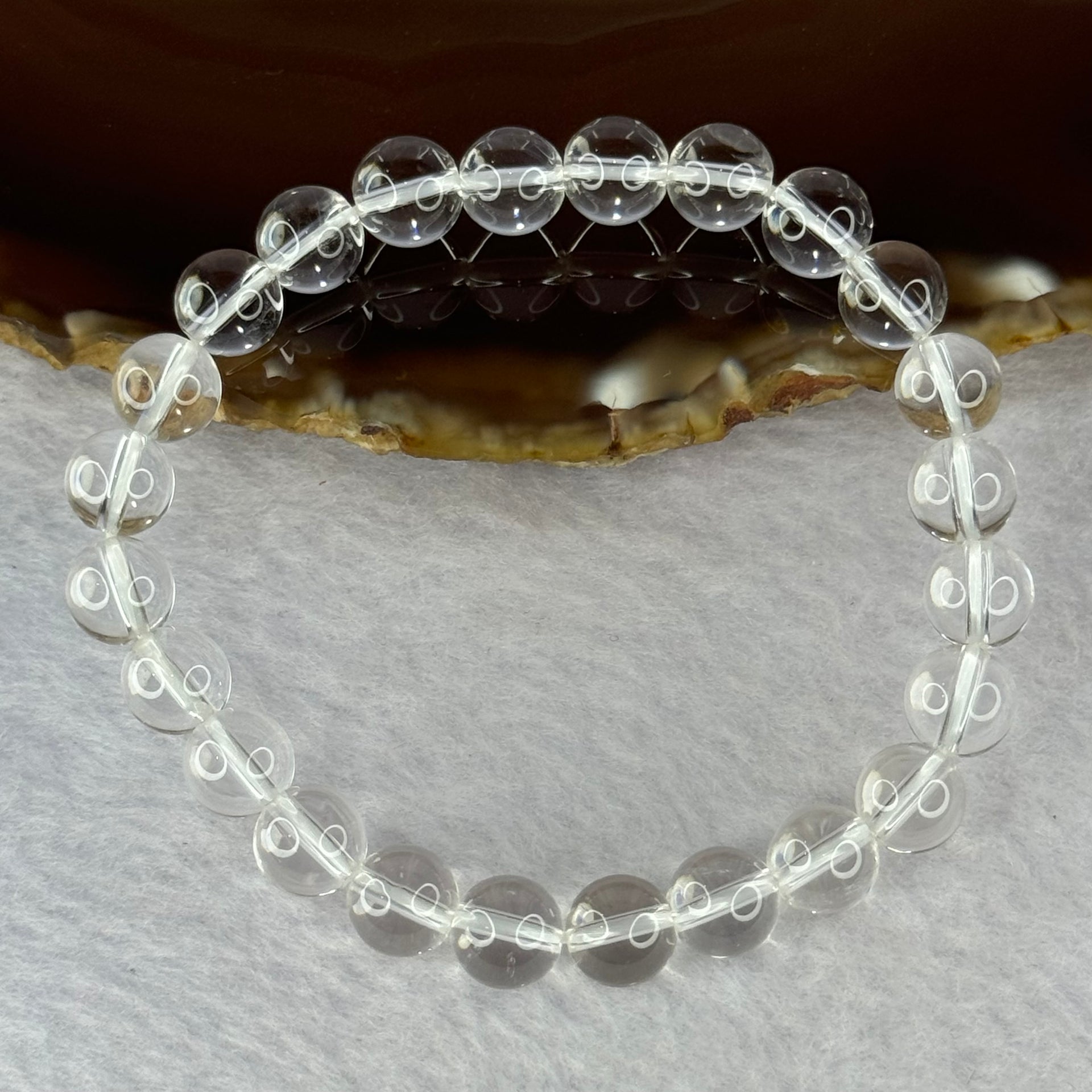Natural Clear Quartz Bracelet 天然白水晶手链 18.58g 16.5cm 8.4mm 24 Beads - Huangs Jadeite and Jewelry Pte Ltd