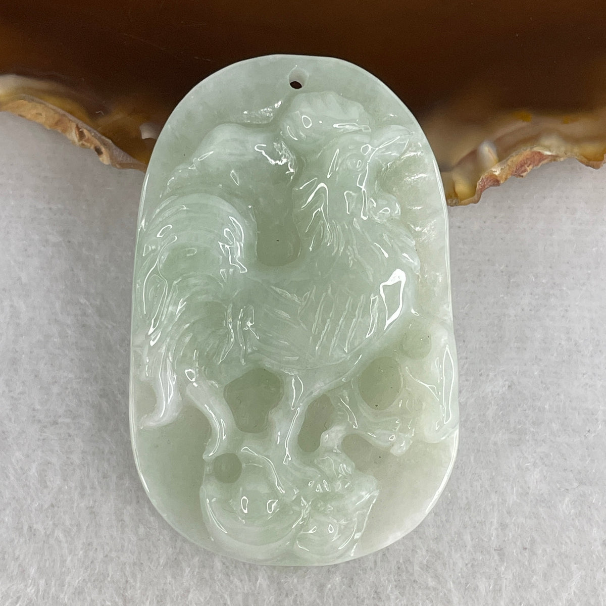 Certified Type A Light Green Jadeite Rooster on Gold Ingot Pendant | Wealth Abundance & Dawn Prosperity Shield (28.17g | 54.1x33.3x9.0mm | Synergy, Zodiac Rooster Luck, Abundance Magnet & Protection Talisman)