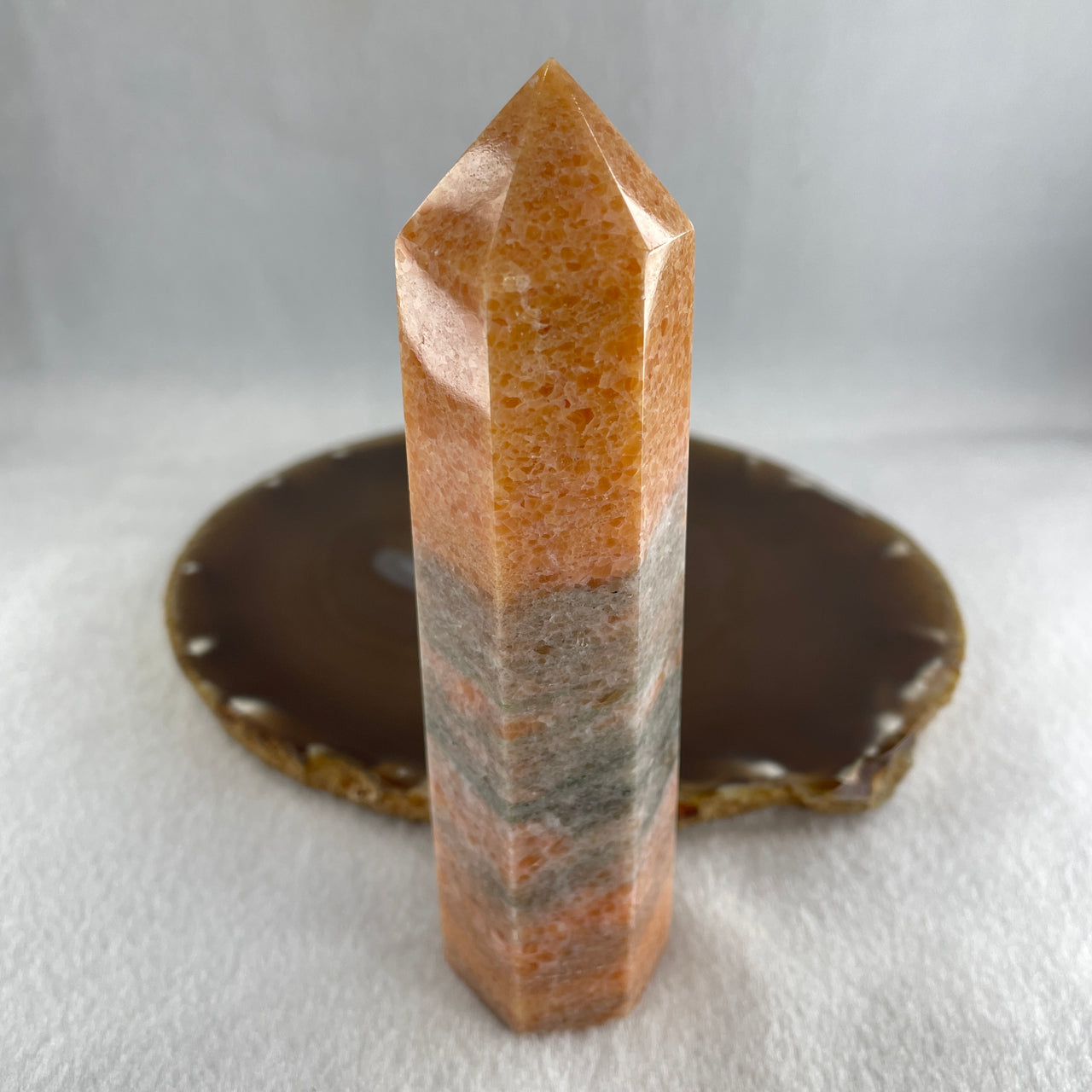 Natural Orange Calcite Quartz Tower Display 184.57g 121.2 by 31.6 by 28.1mm - Huangs Jadeite and Jewelry Pte Ltd
