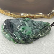 Rare Type A Wuji Grey with Spicy Green Jadeite Qilin Kirin with Phoenix, Ruyi and Treasure 95.01g 77.5 by 49.0 by 14.5 mm - Huangs Jadeite and Jewelry Pte Ltd