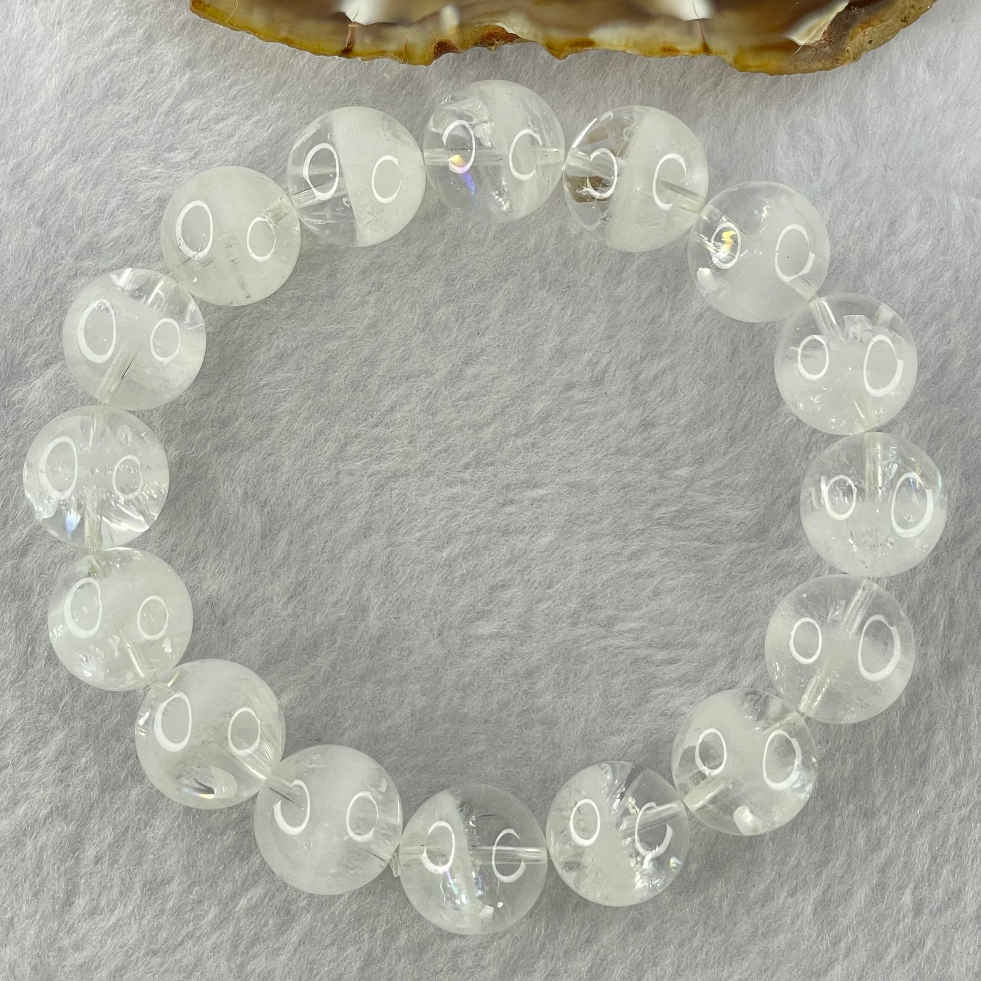 Natural White Phantom Quartz Beads Bracelet 66.98g 20cm 14.7mm 16 Beads - Huangs Jadeite and Jewelry Pte Ltd