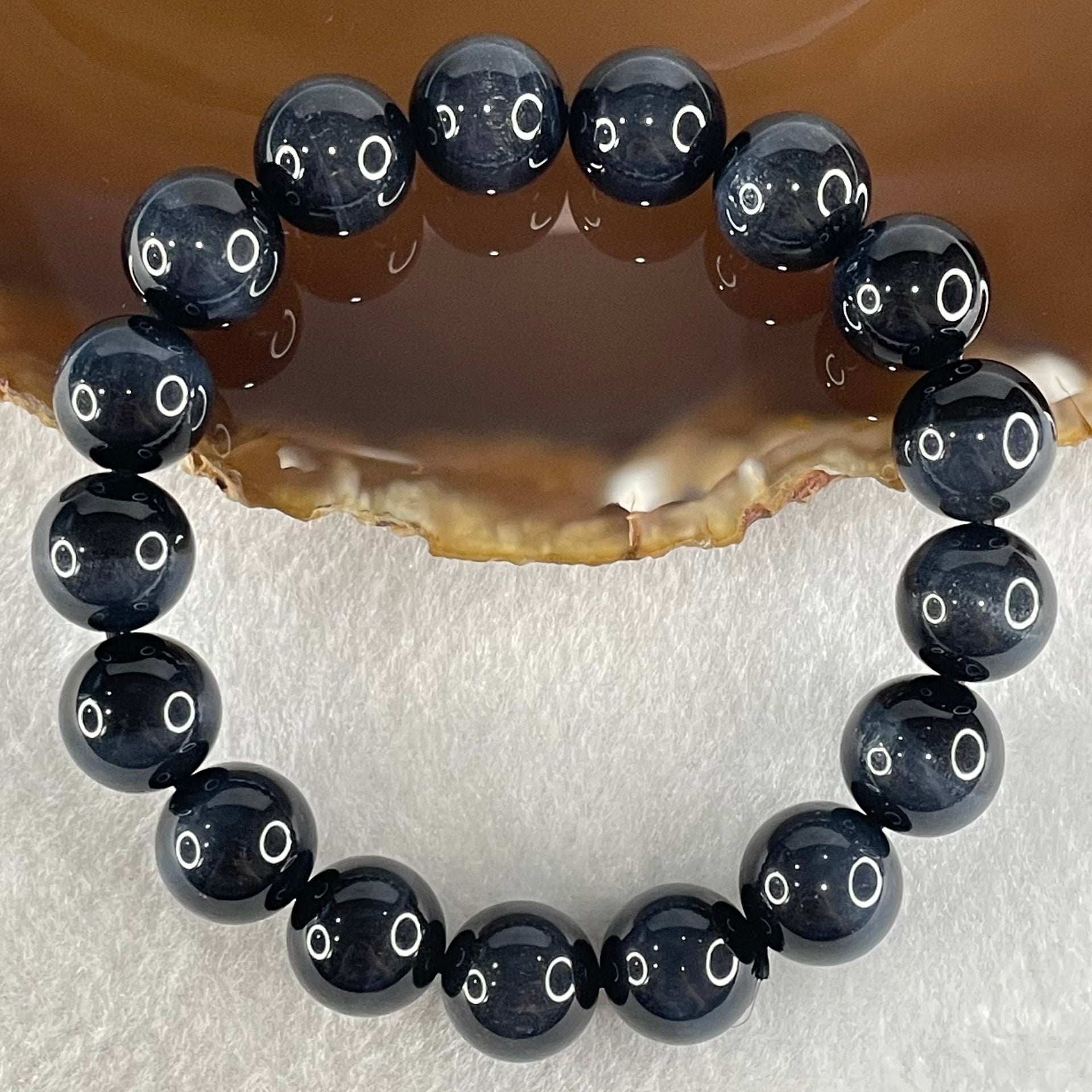Natural Blue Tiger Eye Quartz Beads Bracelet 40.41g 17.5cm 12.0mm 17 Beads - Huangs Jadeite and Jewelry Pte Ltd