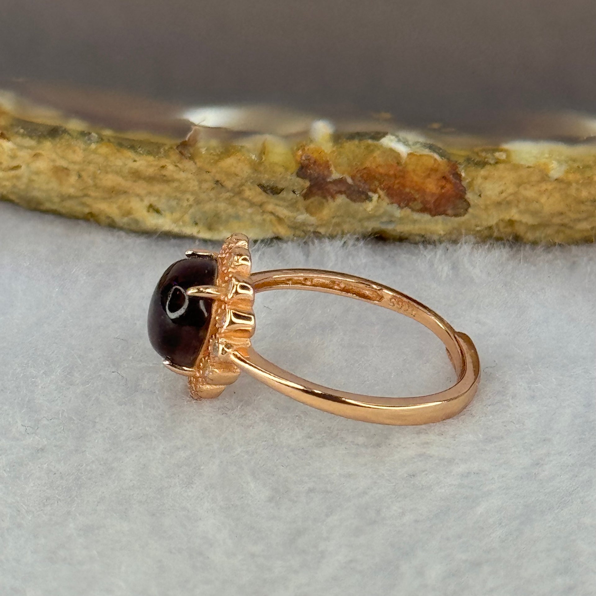 Good Grade Natural Auralite 23 in S925 Silver Rose Gold Color Ring (Adjustable Ring) 2.01g 8.0 by 4.5mm - Huangs Jadeite and Jewelry Pte Ltd