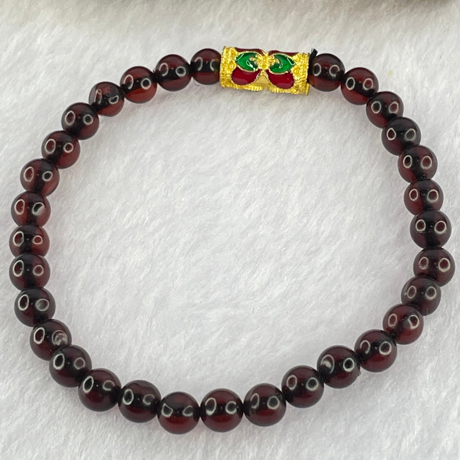 Natural Dark Blood Red Amber Beads Bracelet 天然血珀手链  3.95g 15cm 5.4mm 31 Beads - Huangs Jadeite and Jewelry Pte Ltd
