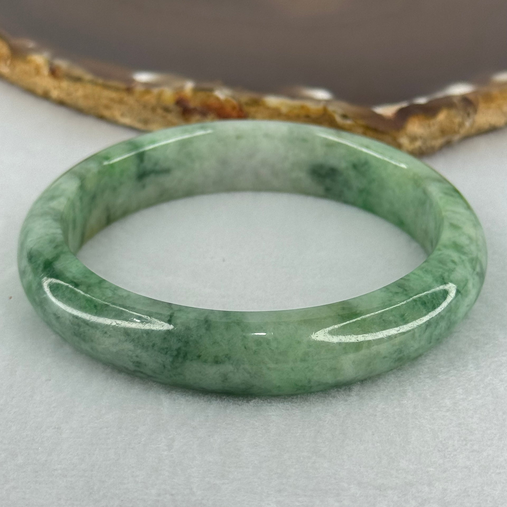 Type A Green with Emerald Green Piao Hua Jadeite Bangle Internal Diameter 57.2mm 51.99g 12.5 by 8.2mm (Very Slight Internal Lines) - Huangs Jadeite and Jewelry Pte Ltd