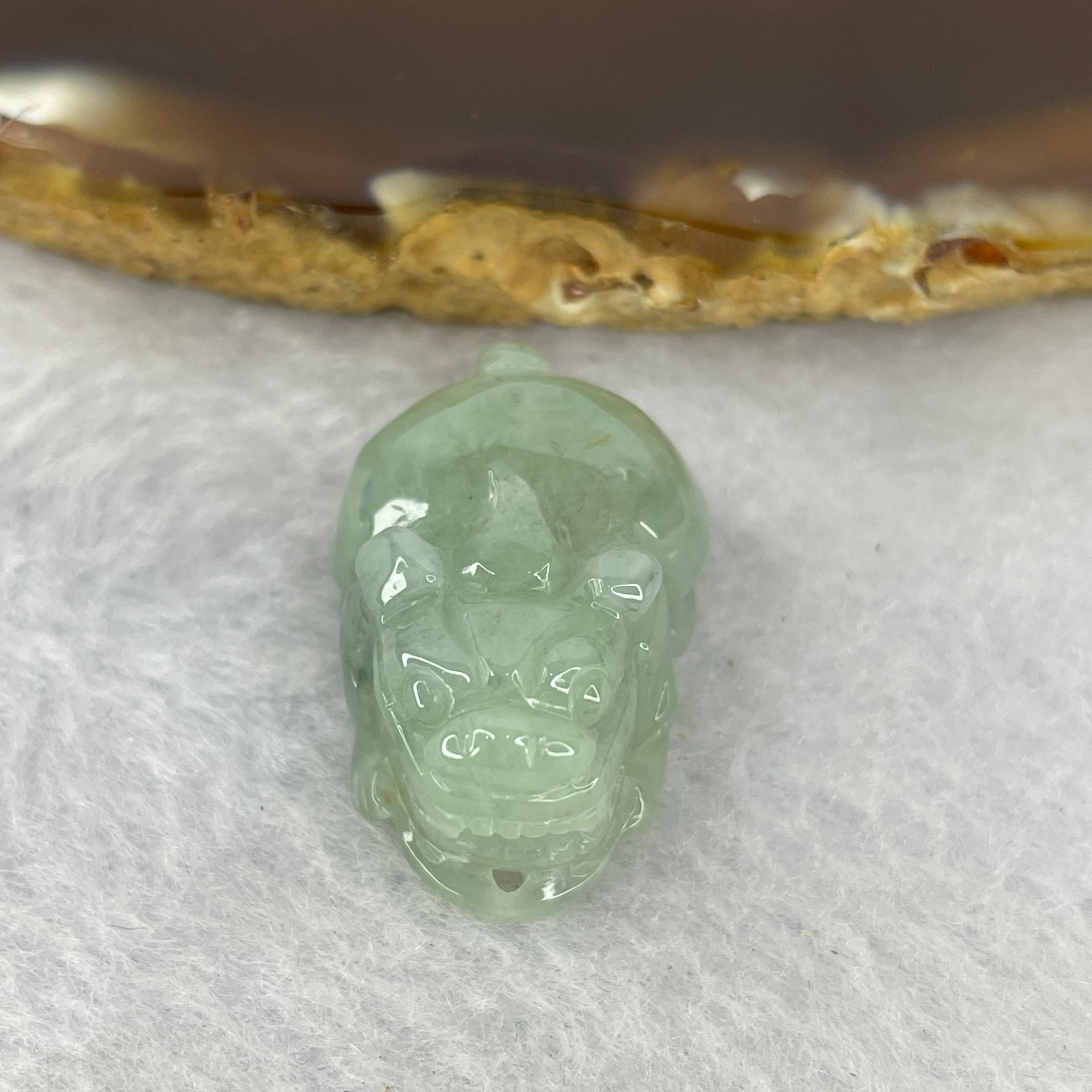 Type A Jelly Light Green Jadeite Pixiu Pendent A货浅绿色翡翠貔貅牌 9.08g 24.0 by 16.8 by 12.2 mm - Huangs Jadeite and Jewelry Pte Ltd