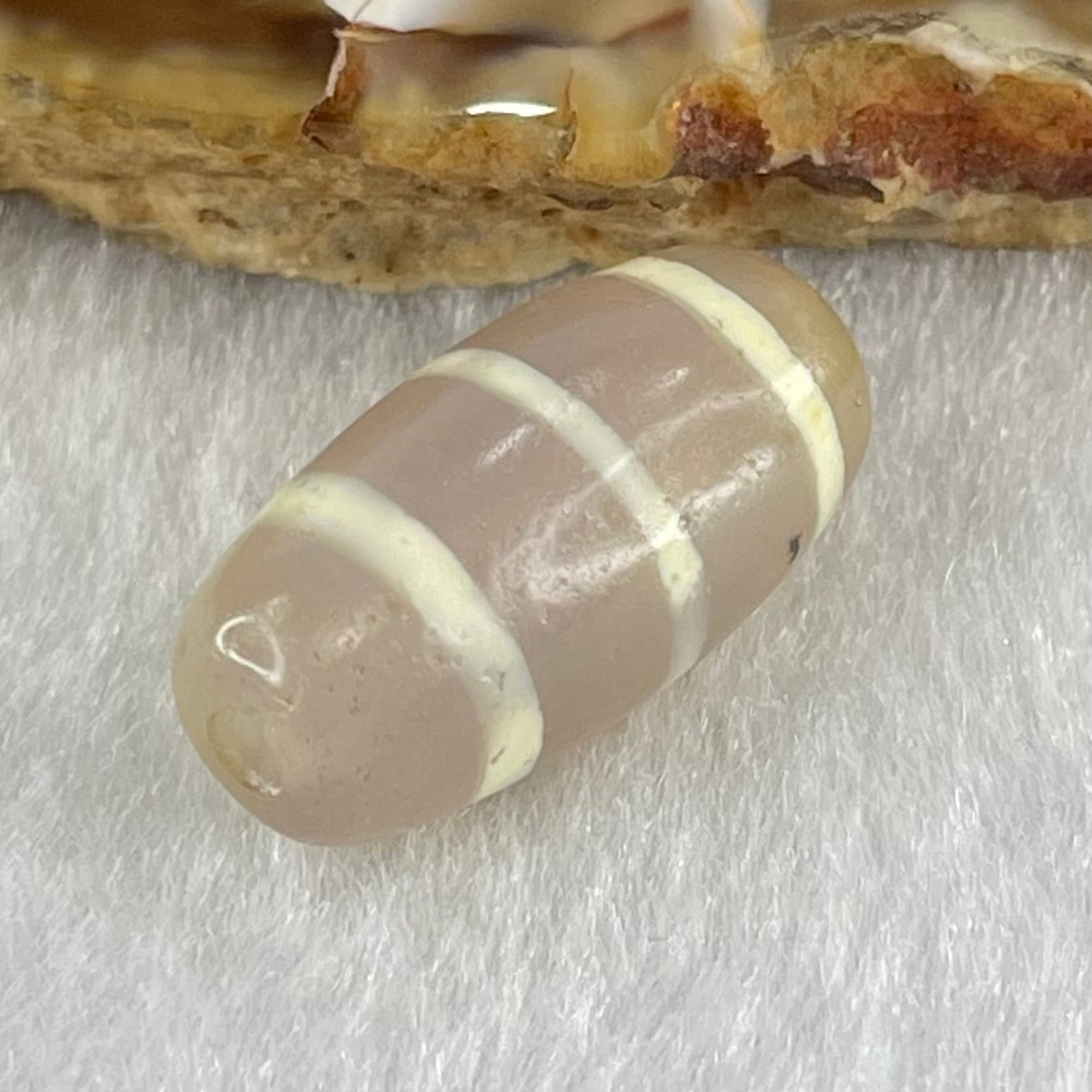 Natural Powerful Tibetan Old Oily Agate 3-Lines Dzi Bead Heavenly Master (Tian Zhu) 三行天诛 2.89g 19.6 by 10.0mm - Huangs Jadeite and Jewelry Pte Ltd