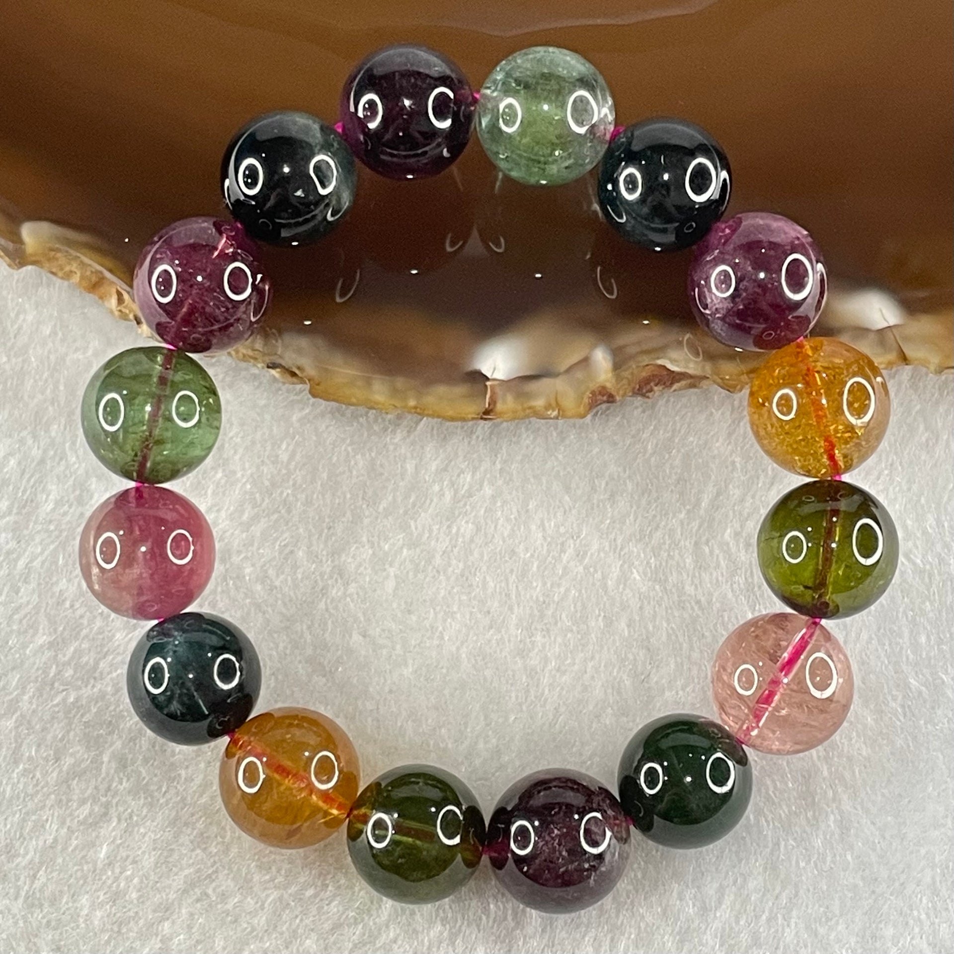 Good Grade Natural Tourmaline Crystal Bracelet 电气石 39.27g 15.5cm 11.8mm 16 Beads - Huangs Jadeite and Jewelry Pte Ltd