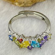 Multi Color Cubic Zirconia in Sliver Ring (Adjustable Size) 2.61g 6.4 by 4.5 by 2.2mm - Huangs Jadeite and Jewelry Pte Ltd