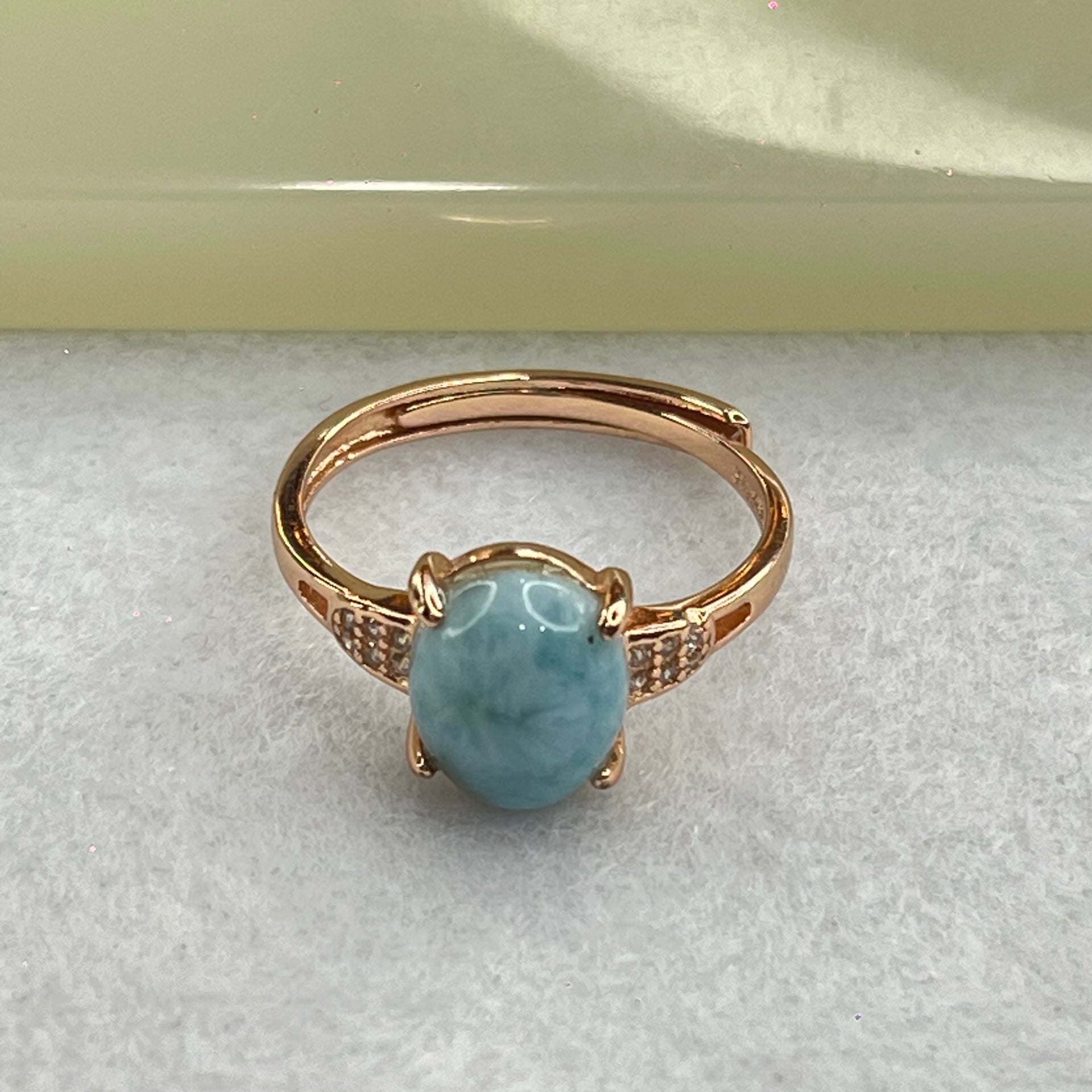 Natural Larimar in S925 Silver Rose Gold Color Ring (Adjustable Size) 2.18g 9.7 by 7.8 by 4.0mm - Huangs Jadeite and Jewelry Pte Ltd