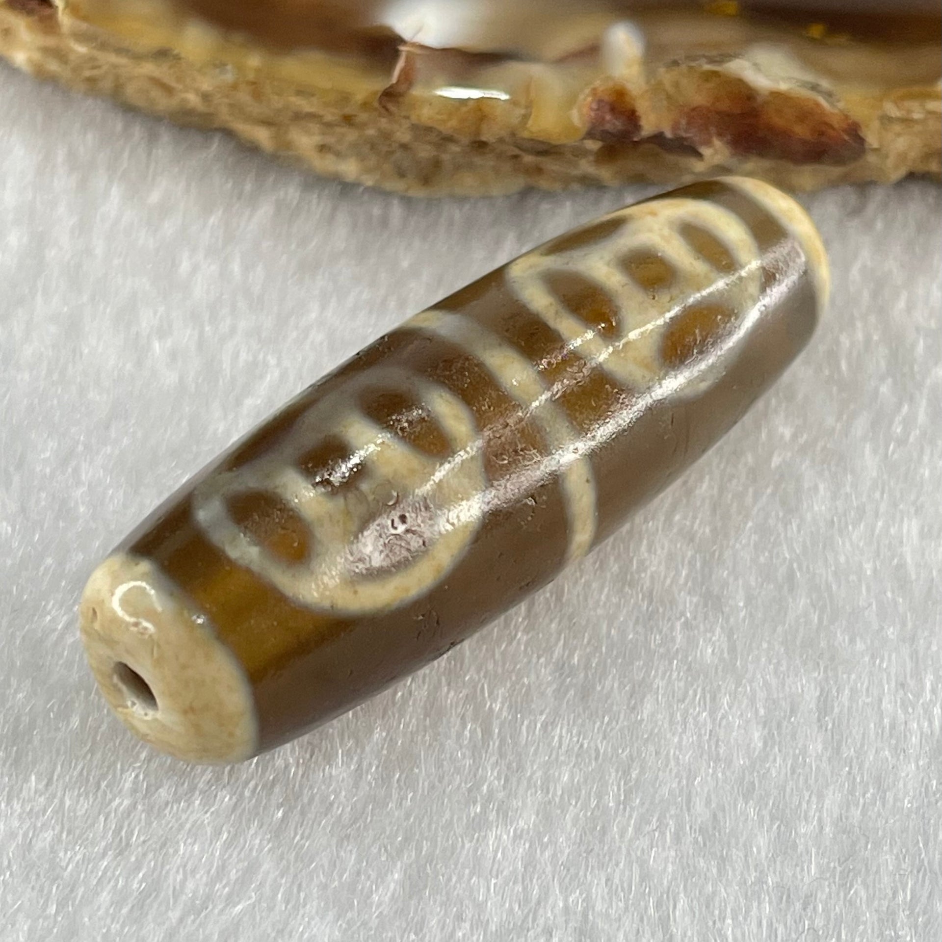 Natural Powerful Tibetan Old Oily Agate Four Coins Dzi Bead Heavenly Master (Tian Zhu) 9.37g 38.4 by 12.6mm - Huangs Jadeite and Jewelry Pte Ltd