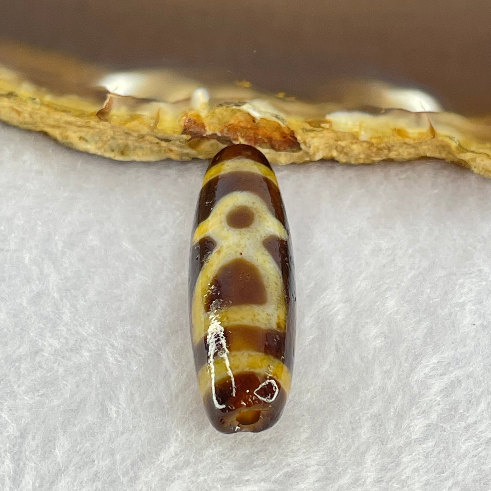 Natural Powerful Tibetan Old Oily Dark and Light Grown Agate Cai Shen Dzi Bead Heavenly Master (Tian Zhu) 6.49g 38.6 by 11.1mm - Huangs Jadeite and Jewelry Pte Ltd