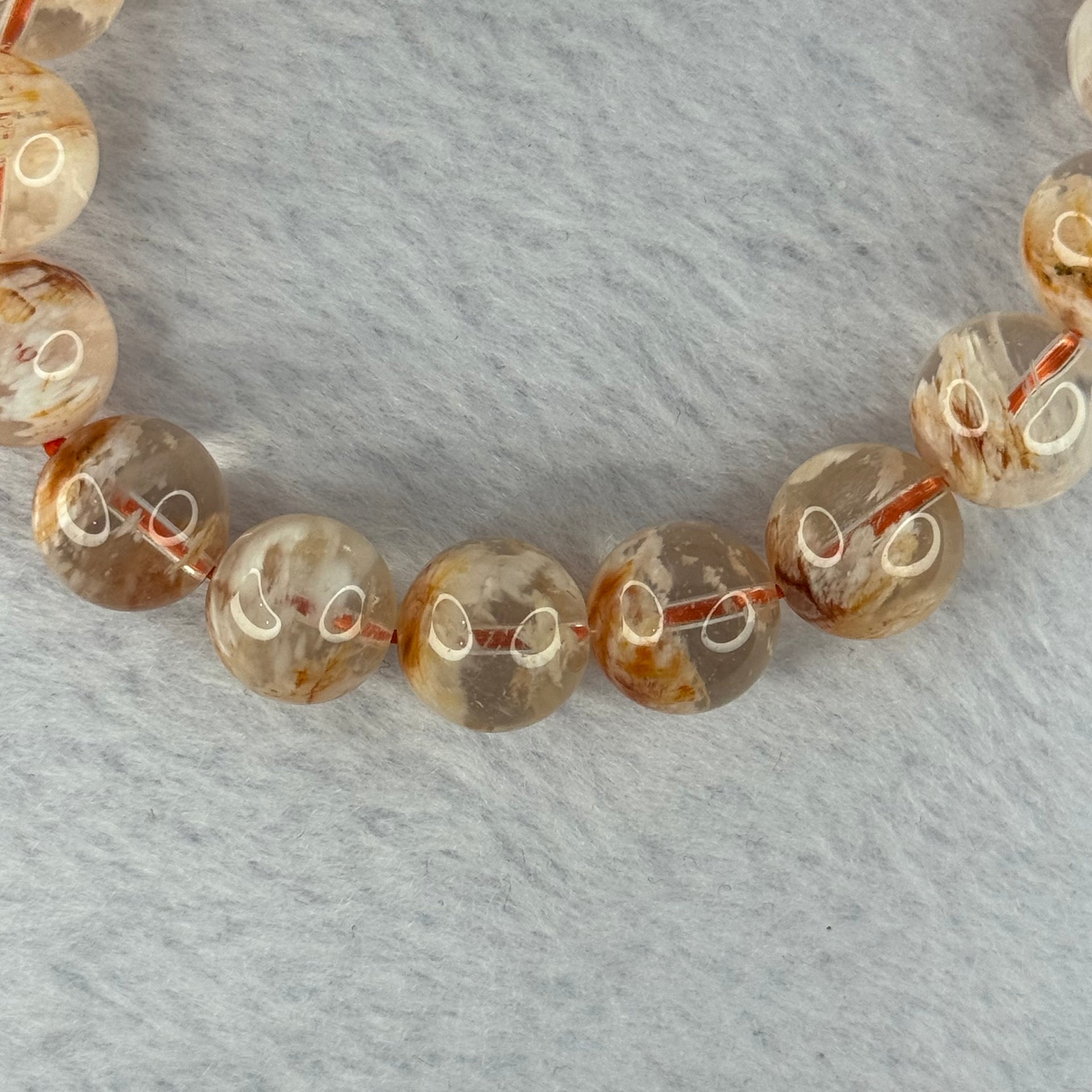 Good Grade Natural Snow Flakes Ghost Phantom Quartz Bracelet 天然雪花幽灵手链 39.12g 18cm 11.9mm 18 Beads - Huangs Jadeite and Jewelry Pte Ltd