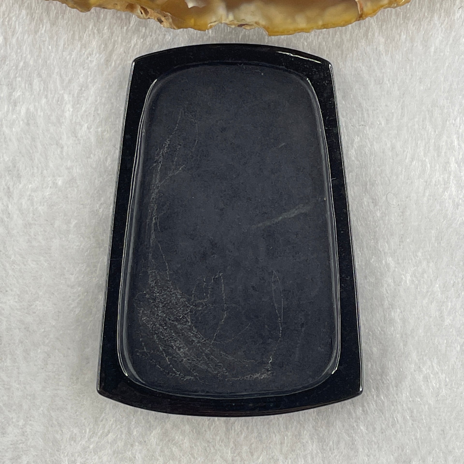 Type A Opaque to Partial Translucent Black Omphacite Jadeite Shan Shui with Guiren Benefactor Pendant 23.01g 60.5 by 42.6 by 6.2mm - Huangs Jadeite and Jewelry Pte Ltd