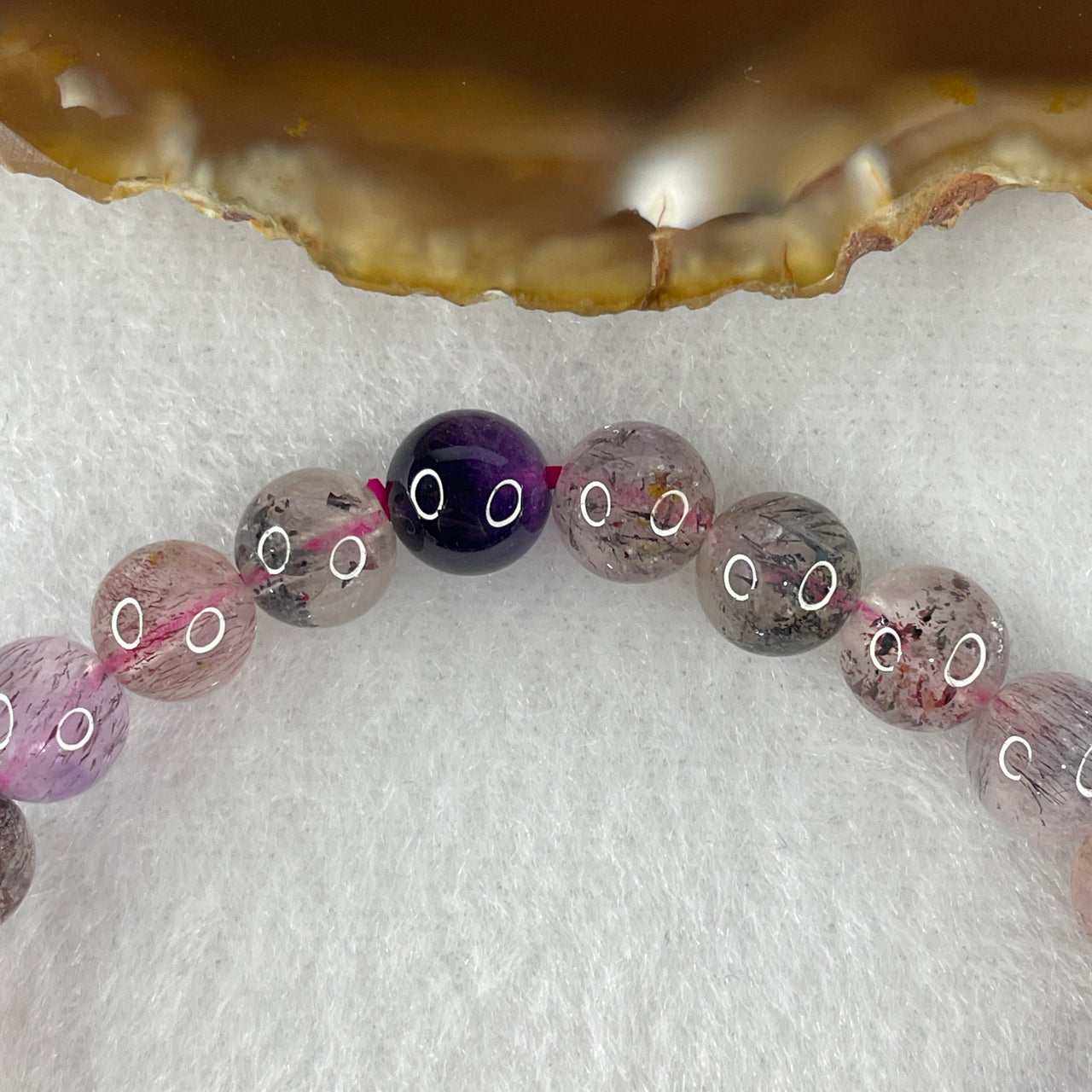 Certified Above-Average Grade Natural Super 7 Crystal Beads Bracelet | Fluid High-Clarity Elegant Strand | Authentic Sacred Seven Multi-Mineral Inclusions Quartz Spiritual Catalyst & Auric Shield Bracelet (14.80g | 15cm Length | 7.7mm | 24 Beads)