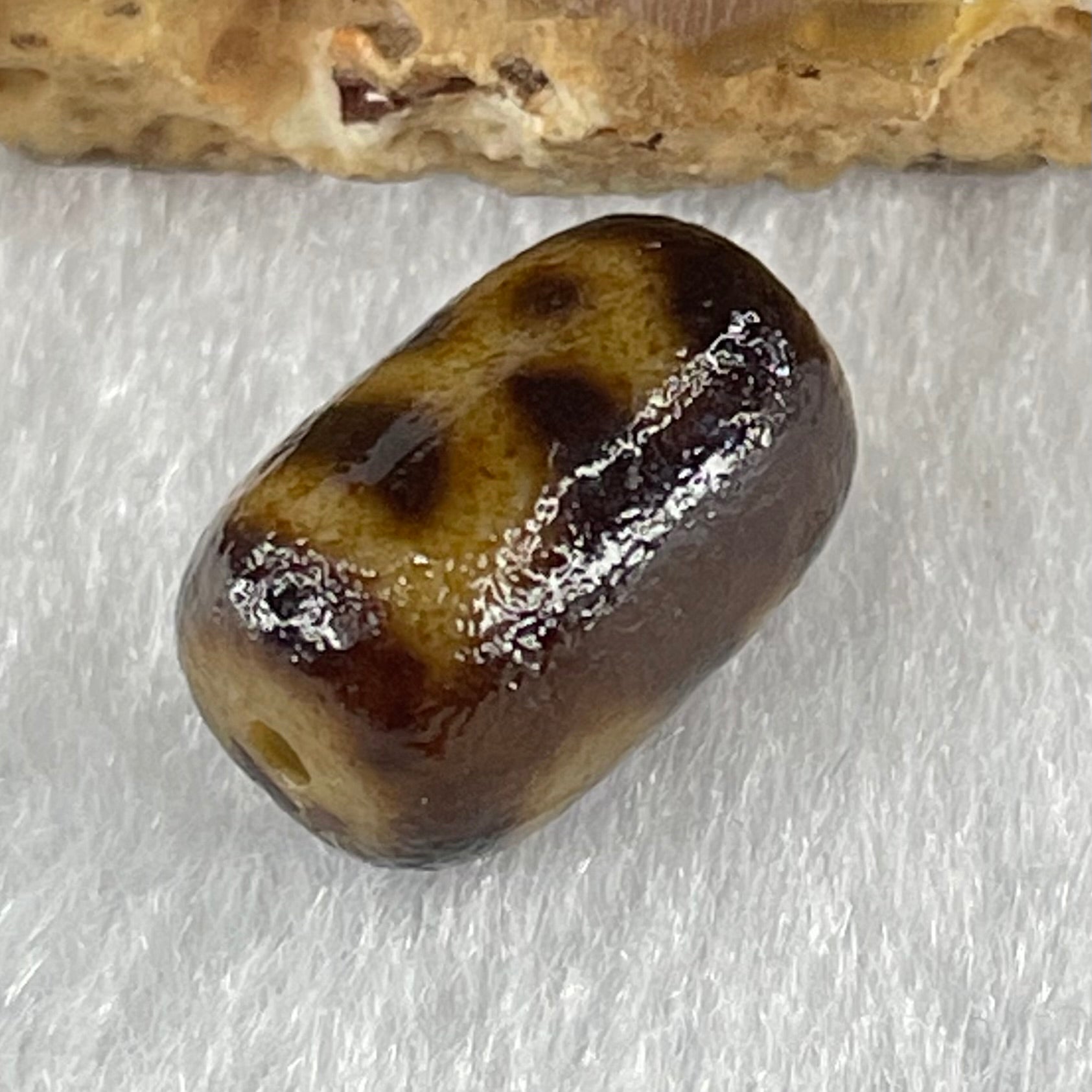 Natural Powerful Tibetan Old Oily Agate Double Cai Shen God of Fortune Dzi Bead Heavenly Master (Tian Zhu) 双财神爷天珠 1.59g 12.9 by 8.5mm - Huangs Jadeite and Jewelry Pte Ltd