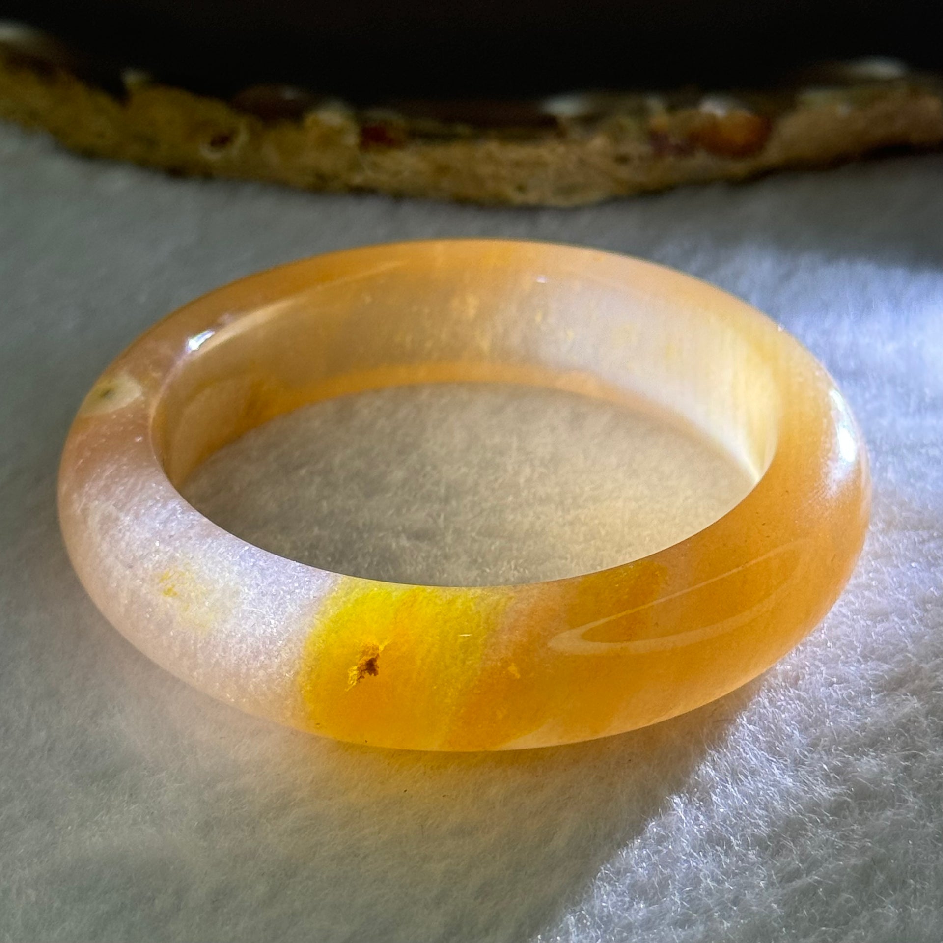 Transparent Peach Yellow Quartzite Jade Bangle 天山水沫玉手镯 43.05g Internal Diameter 48.3mm 13.3 by 9.3mm - Huangs Jadeite and Jewelry Pte Ltd