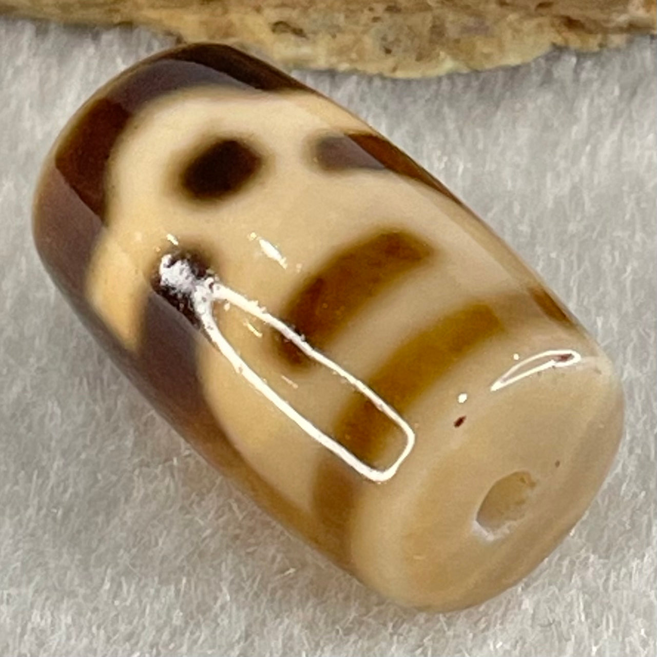Natural Powerful Tibetan Old Oily Agate Double Cai Shen Dzi Bead Heavenly Master (Tian Zhu) 双财神长天珠 4.72g 19.7 by 11.8mm - Huangs Jadeite and Jewelry Pte Ltd