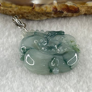 Type A Natural Semi Icy Blueish Green with Piao Hua Flora Jadeite Ruyi in S925 Silver Pendant 6.48g 32.2 by 21.4 by 5.1mm - Huangs Jadeite and Jewelry Pte Ltd