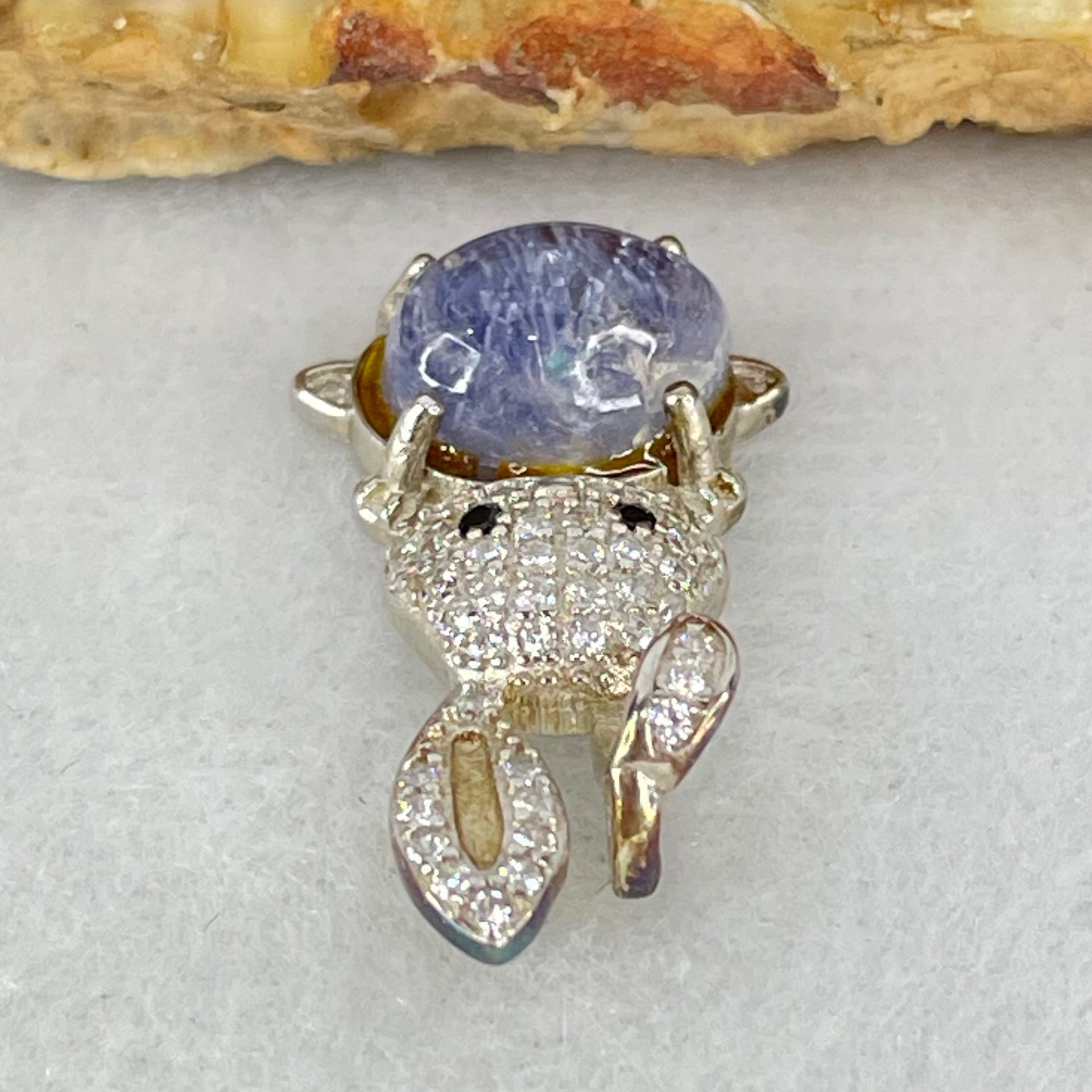 Rare Natural Blue Dumortierite Rutilated Quartz in S925 Sliver Rabbit Pendant 2.48g 9.0g 7.4 by 5.0mm - Huangs Jadeite and Jewelry Pte Ltd