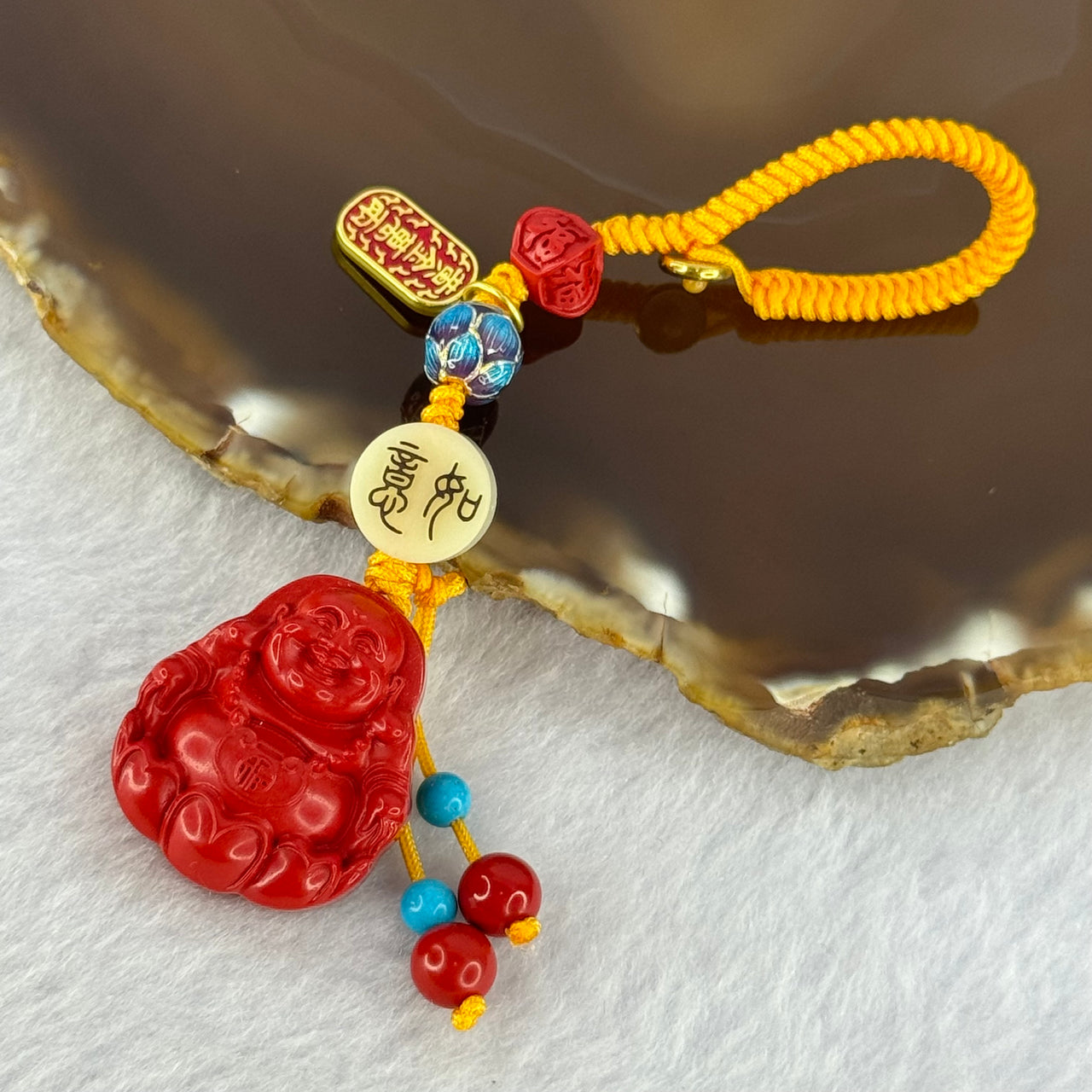 Natural Red Cinnabar Milo Buddha Charm 15.70g 24.9 by 21.4 by 10.4mm - Huangs Jadeite and Jewelry Pte Ltd